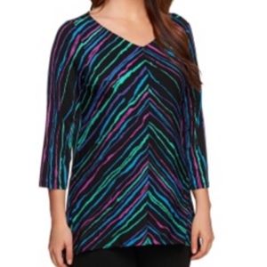 Bob Mackie Painterly Stripe V-Neck Top, High-Low S
